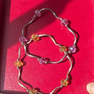 Elegant Silver Lavender & Yellow Beaded Bracelets